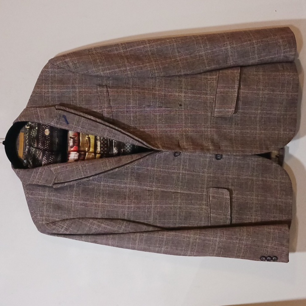Ted Baker Tweed Purple Cotton Blend plaid windowpane blazer 38R